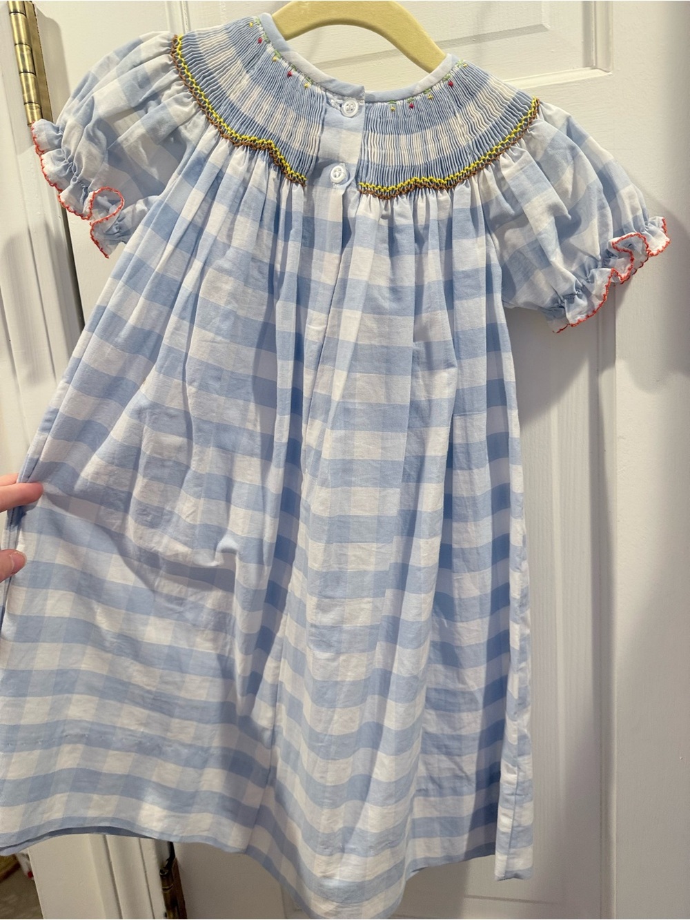 Smocked Thanksgiving Light Blue Gingham Girls' Dress 2T / holiday - Picture 6 of 6